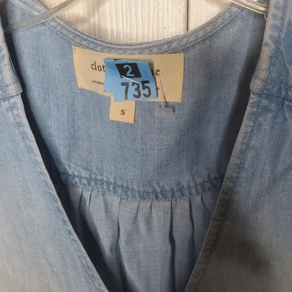 Cloth and stone chambray wrap dress blue small short sleeve 017