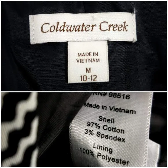Coldwater Creek Black White Houndstooth Cotton Trench Coat Size Medium 10/12