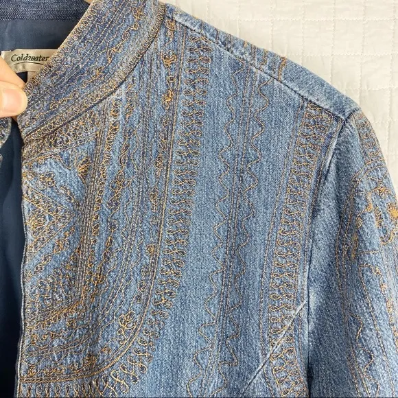 Coldwater Creek Chambray Embroidered Blazer Medium