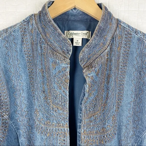 Coldwater Creek Chambray Embroidered Blazer Medium