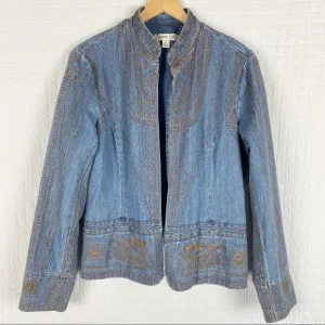 Coldwater Creek Chambray Embroidered Blazer Medium