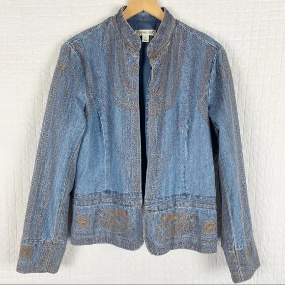 Coldwater Creek Chambray Embroidered Blazer Medium