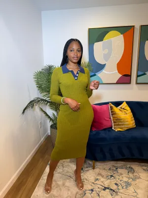 Collar 3 Button Midi Dress
