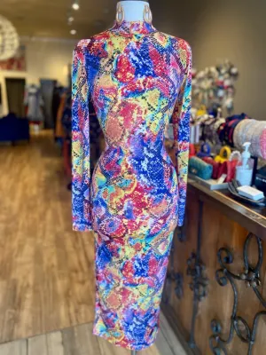 Colorful Fitted Zipper Dress