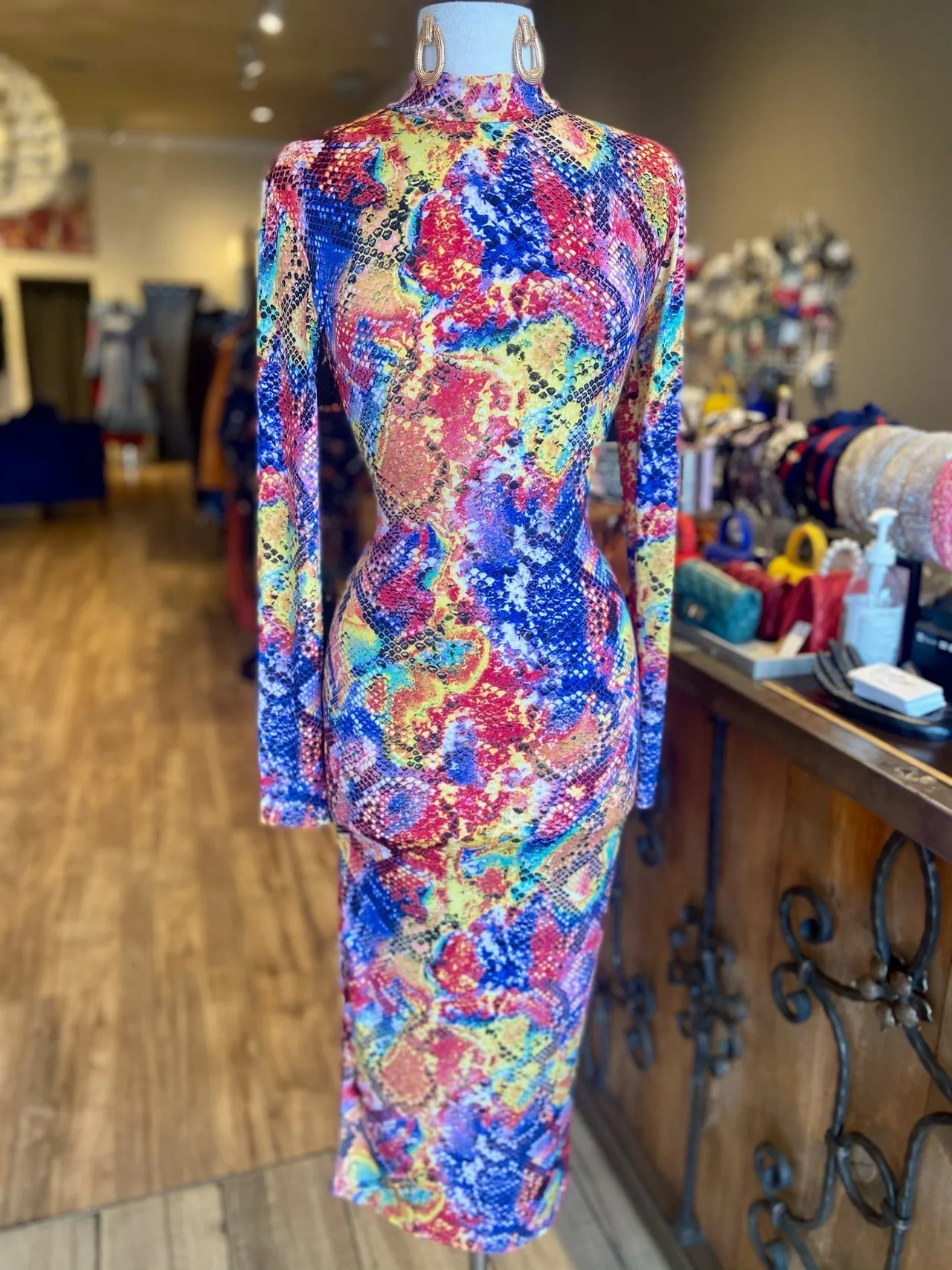Colorful Fitted Zipper Dress