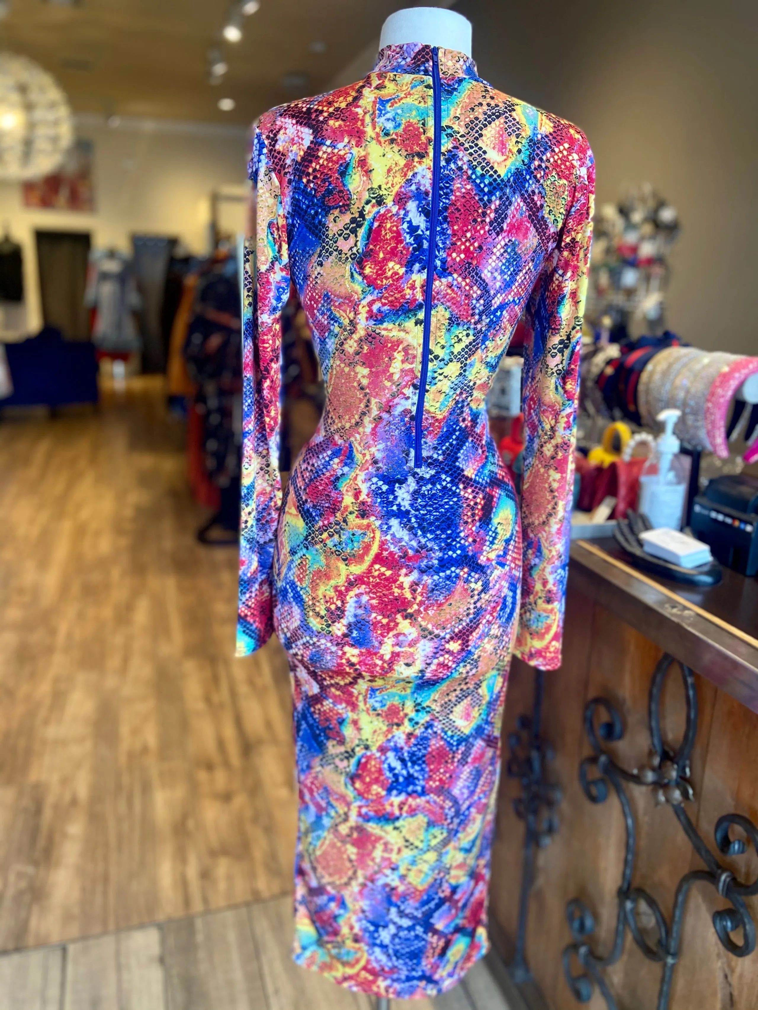 Colorful Fitted Zipper Dress
