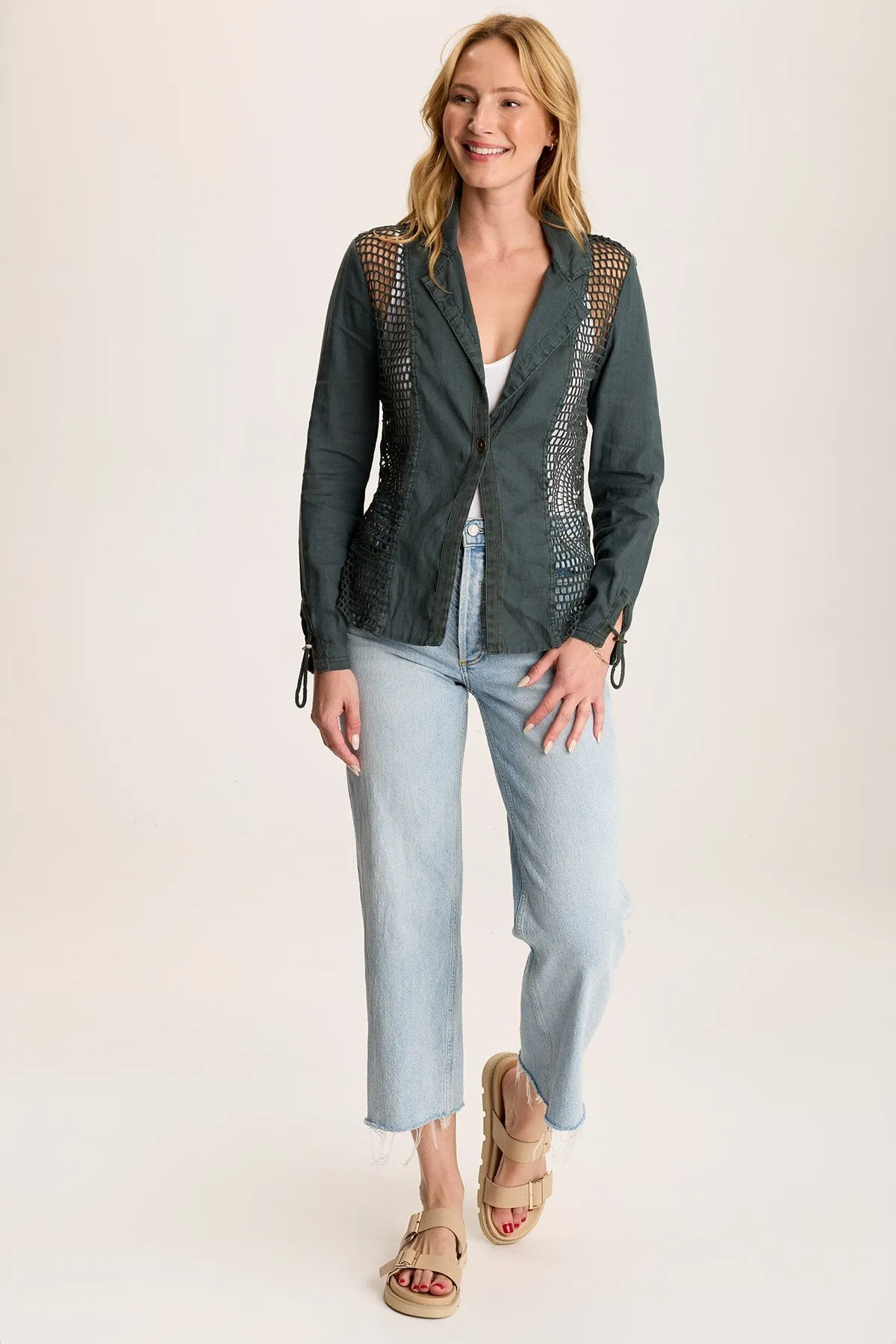 Contessa Linen/Crochet 1-Button Blazer