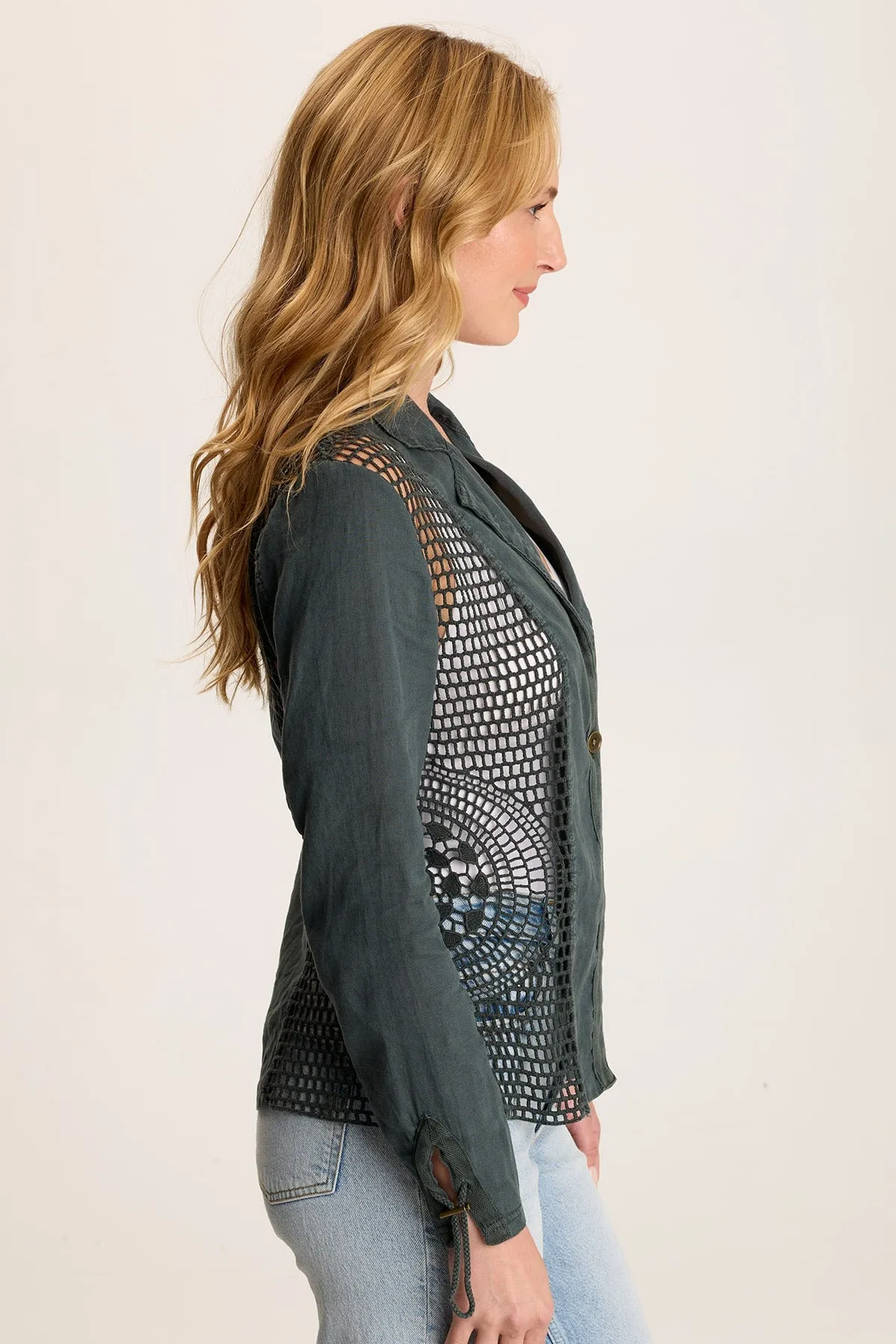 Contessa Linen/Crochet 1-Button Blazer