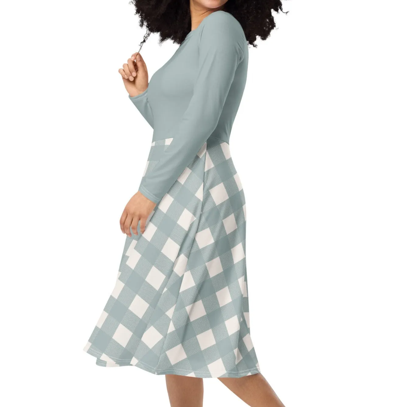 Cottage Blue Buffalo Plaid Midi Dress (S-6XL)