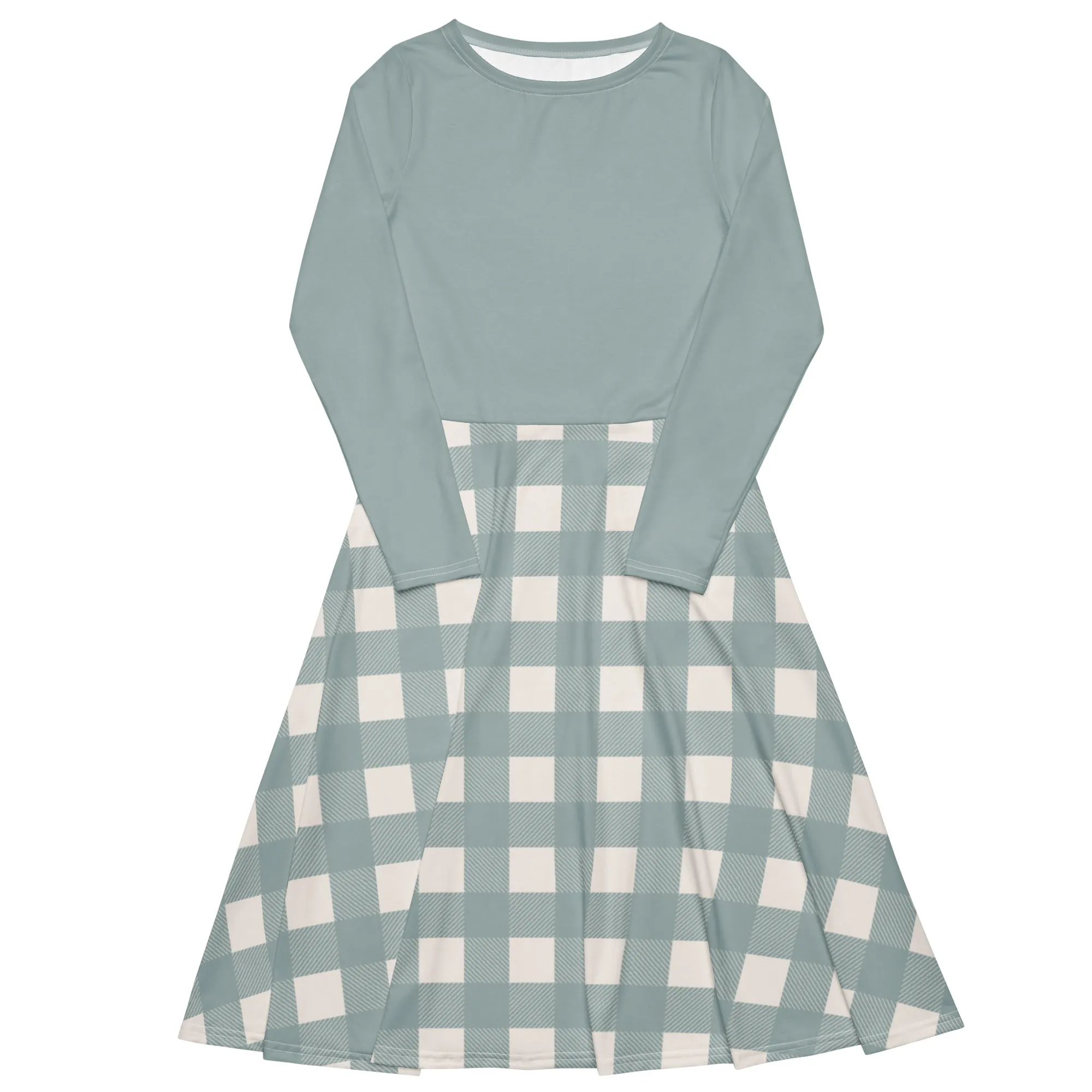 Cottage Blue Buffalo Plaid Midi Dress (S-6XL)