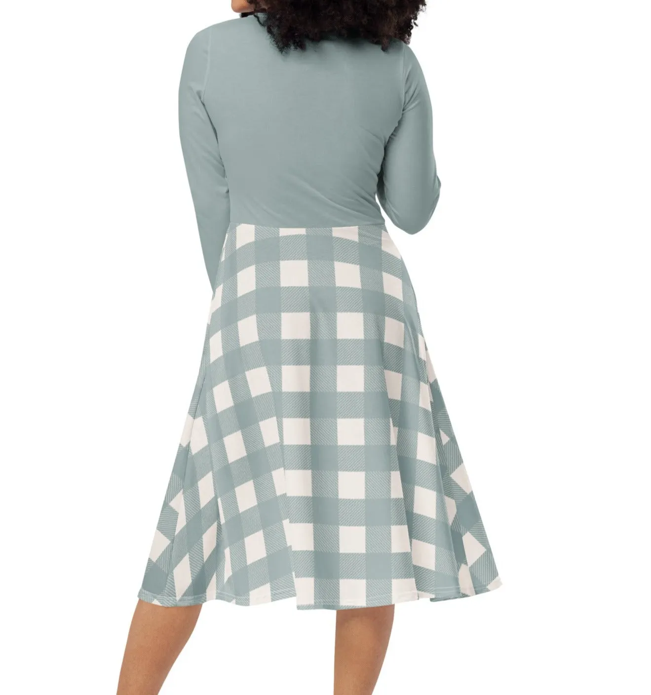 Cottage Blue Buffalo Plaid Midi Dress (S-6XL)