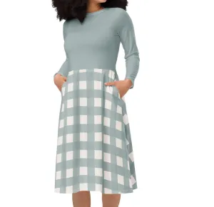 Cottage Blue Buffalo Plaid Midi Dress (S-6XL)