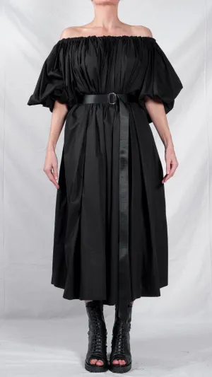 Cotton Midi Dress with Puff Sleeves