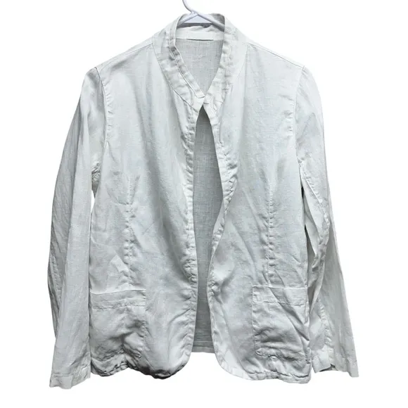 CP SHADES Blazer Women’s XS  White 100% Linen Long Sleeve Jacket Pockets Open