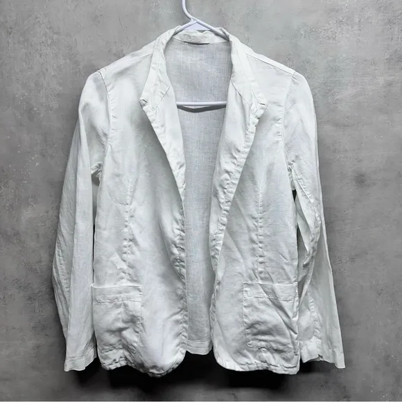 CP SHADES Blazer Women’s XS  White 100% Linen Long Sleeve Jacket Pockets Open