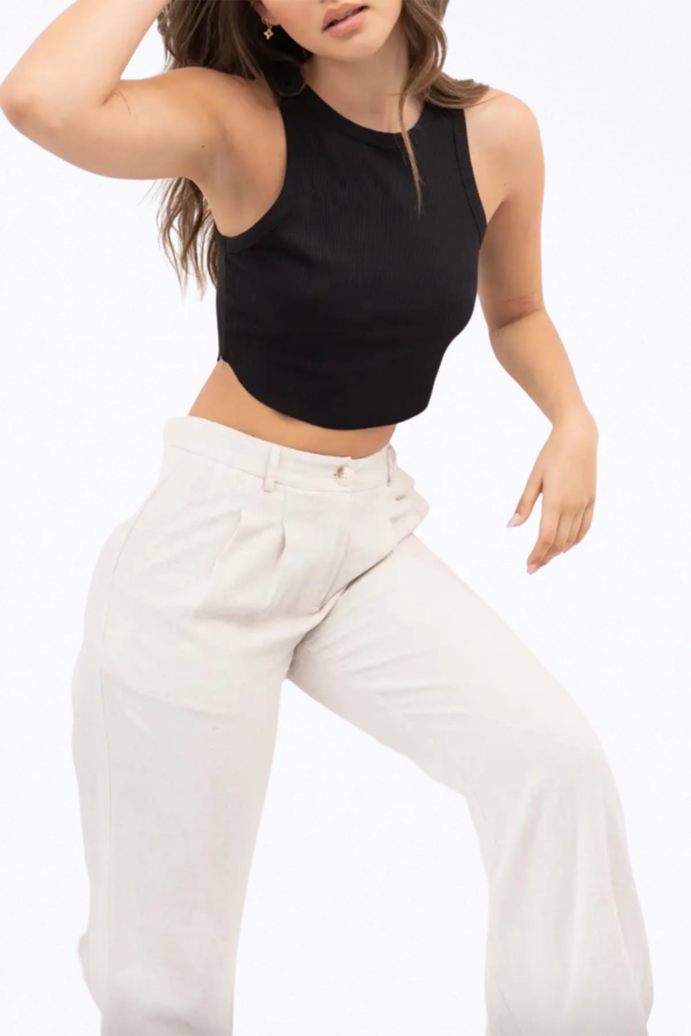 CROPPED STRETCH COTTON-BLEND JERSEY TANK TOP