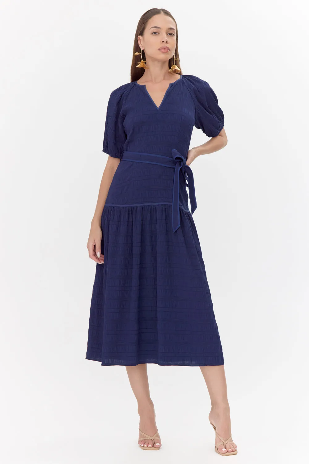 Dana Drop Waist Belted Midi Dress
