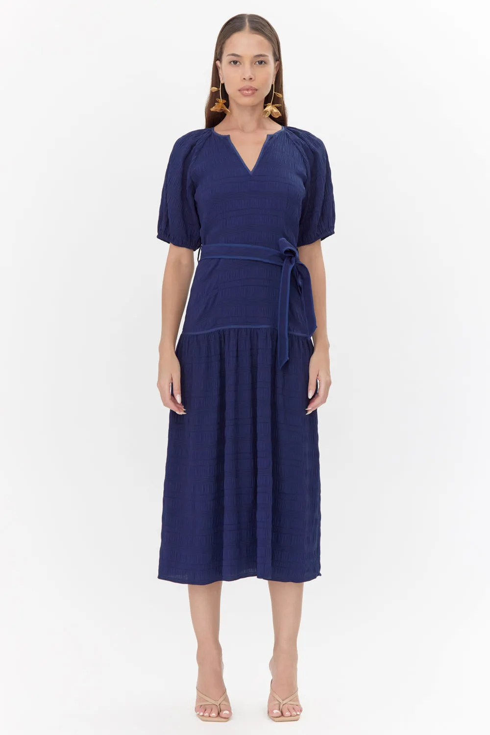 Dana Drop Waist Belted Midi Dress