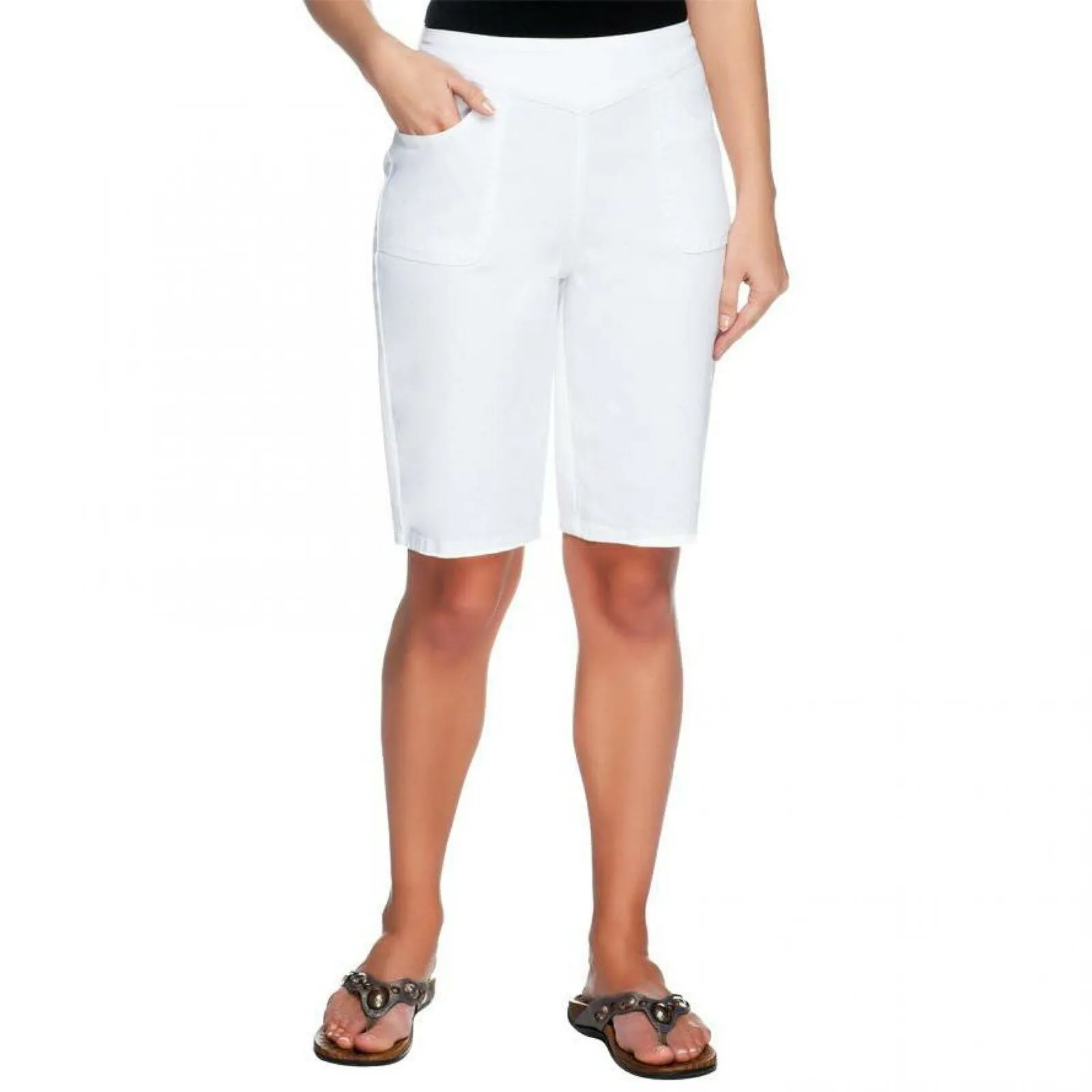 Denim & Co. Plus Size How Timeless Bermuda Shorts White 1X