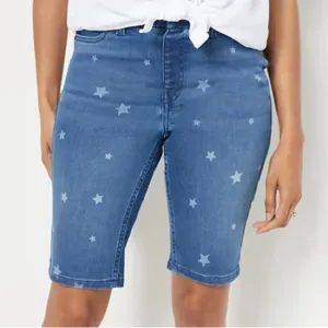 Denim &amp; Co. Easy Stretch Denim Star Print Bermuda Shorts. A500952. Regular 12