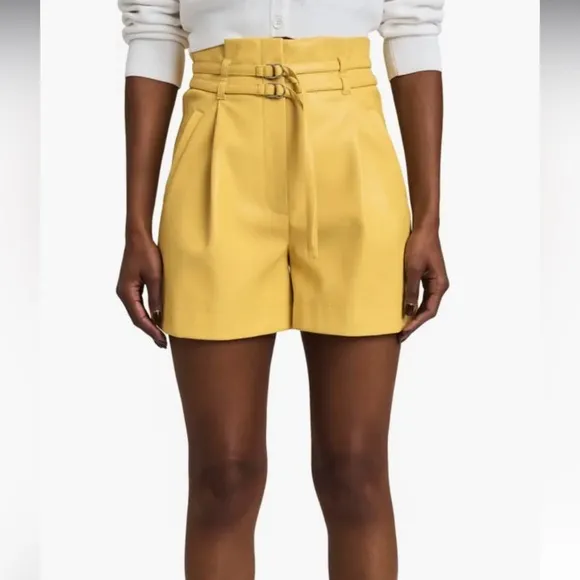 Derek Lam 10 Crosby Anson yellow double belt faux leather shorts size 4 - NWT!
