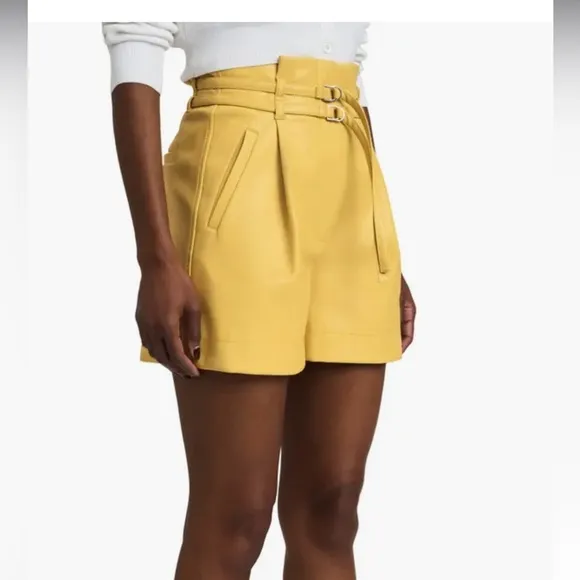 Derek Lam 10 Crosby Anson yellow double belt faux leather shorts size 4 - NWT!