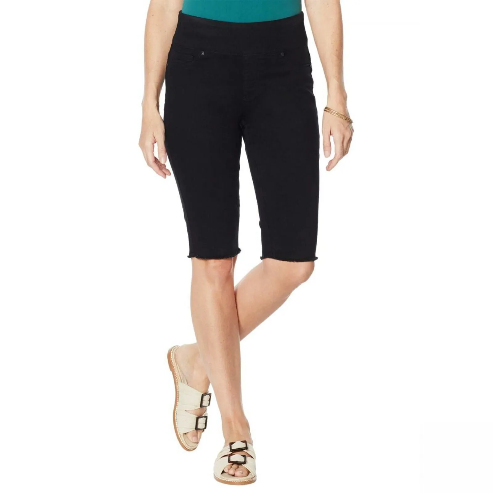 DG2 by Diane Gilman Classic Stretch Pull-On Bermuda Shorts Black Petite Medium