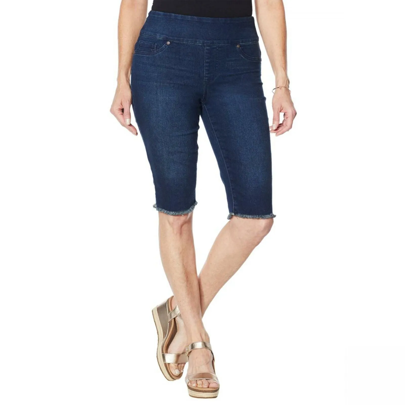 DG2 by Diane Gilman Classic Stretch Pull On Bermuda Shorts Indigo Plus 2X
