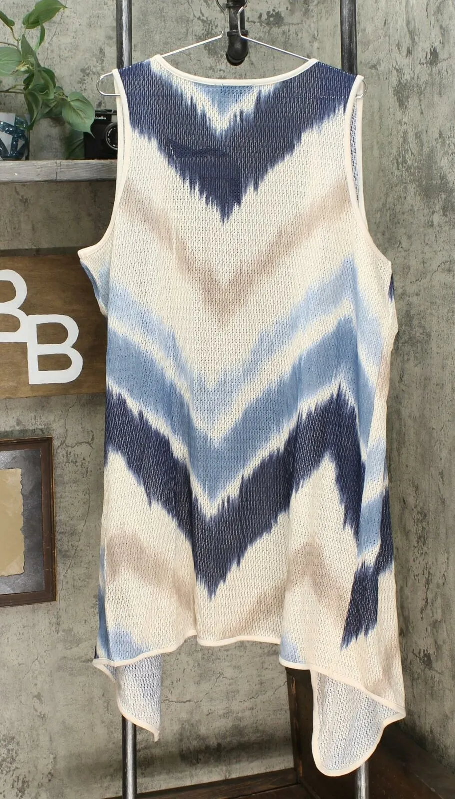 DG2 by Diane Gilman Sleeveless Tie Dye Duster Cardigan Navy XL