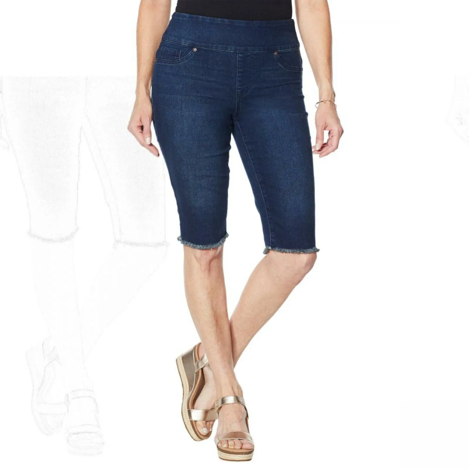 DG2 by Diane Gilman Women's Classic Stretch Pull On Bermuda Shorts Indigo Small