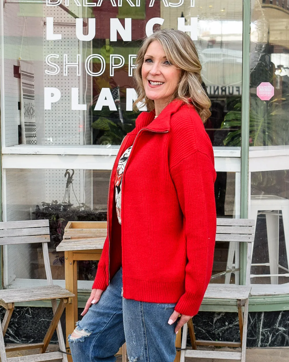 DORIS SWEATER JACKET - RED
