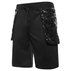 Drawstring Lace Sequin Embellished Trunks - Black L
