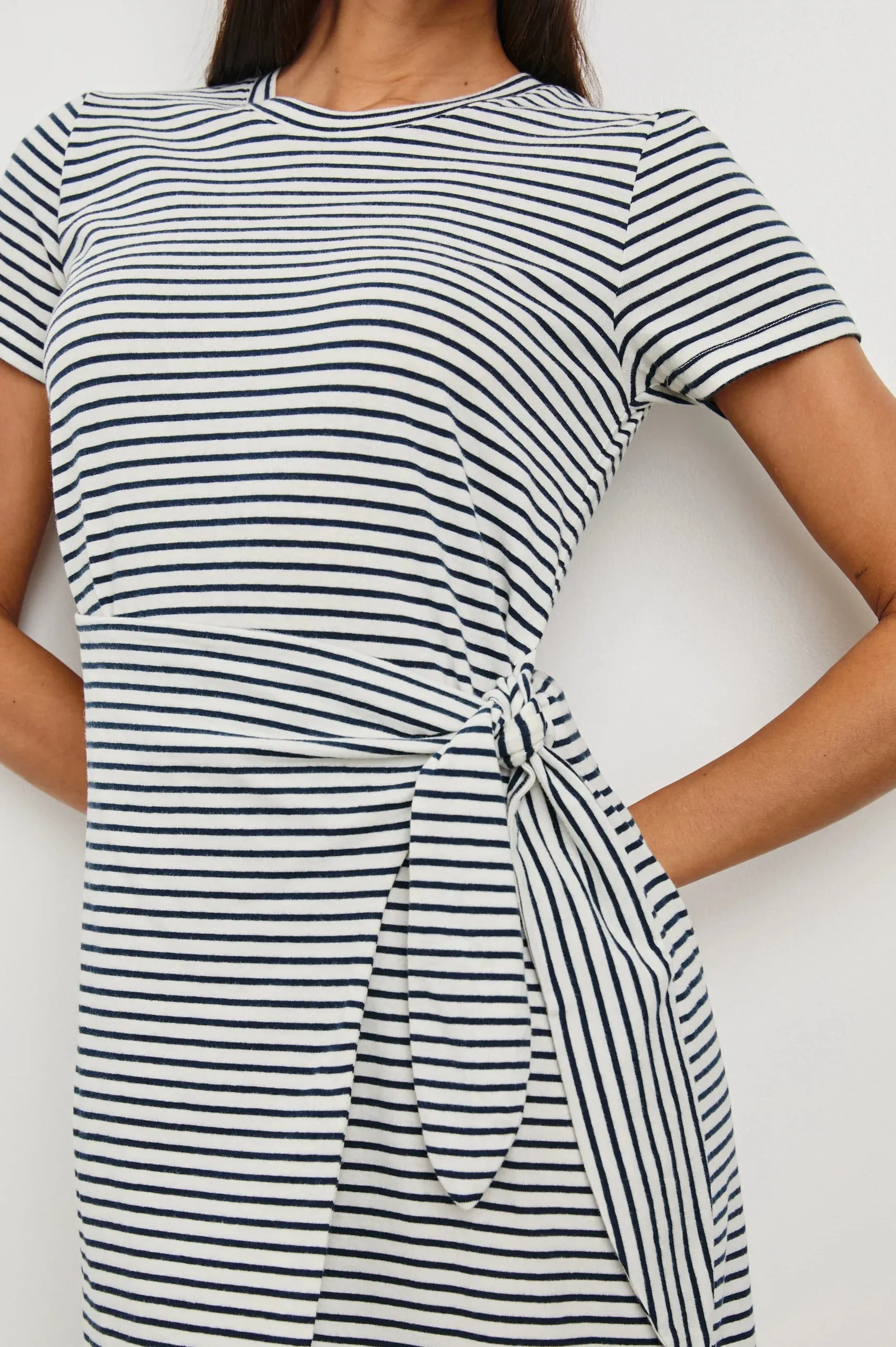 Edie Dress Ivory Navy Micro Stripe