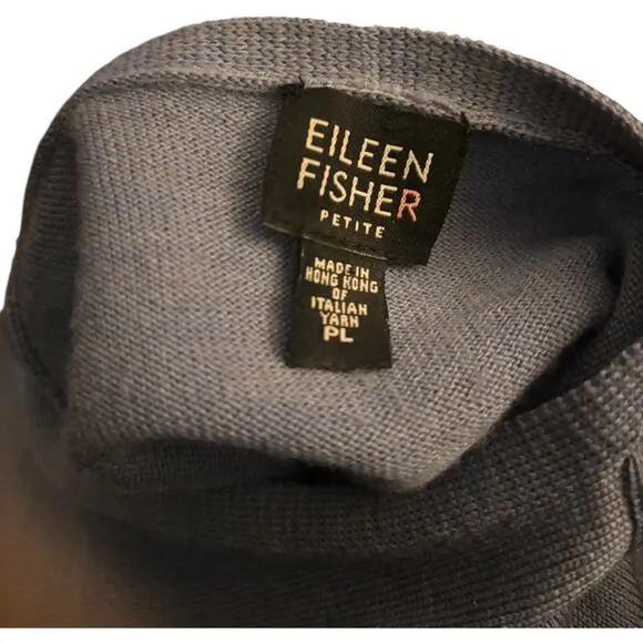 Eileen Fisher Blue  100% Merino Wool Lightweight Cardigan Size Large Petite
