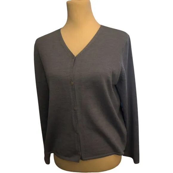 Eileen Fisher Blue  100% Merino Wool Lightweight Cardigan Size Large Petite