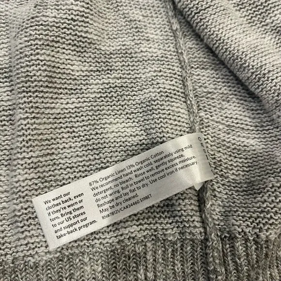 Eileen Fisher Gray Linen Cardigan Sweater Long Sleeve Knit Open Front Size Small
