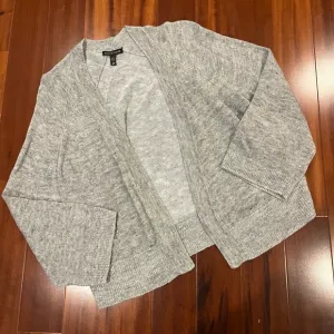 Eileen Fisher Gray Linen Cardigan Sweater Long Sleeve Knit Open Front Size Small