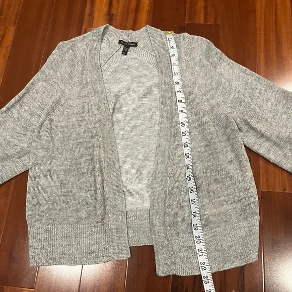 Eileen Fisher Gray Linen Cardigan Sweater Long Sleeve Knit Open Front Size Small