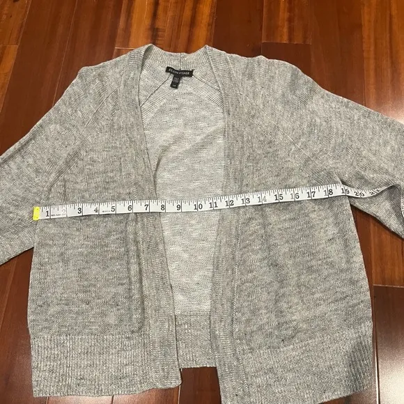 Eileen Fisher Gray Linen Cardigan Sweater Long Sleeve Knit Open Front Size Small