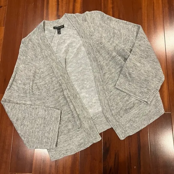 Eileen Fisher Gray Linen Cardigan Sweater Long Sleeve Knit Open Front Size Small