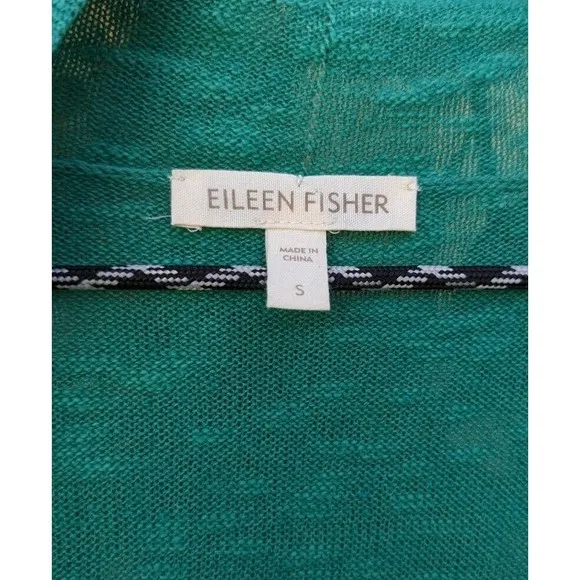 Eileen Fisher Green Cardigan Sweater Linen Lightweight 3/4 Sleeve Spring Relax S