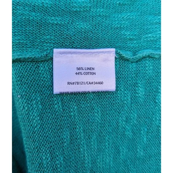 Eileen Fisher Green Cardigan Sweater Linen Lightweight 3/4 Sleeve Spring Relax S