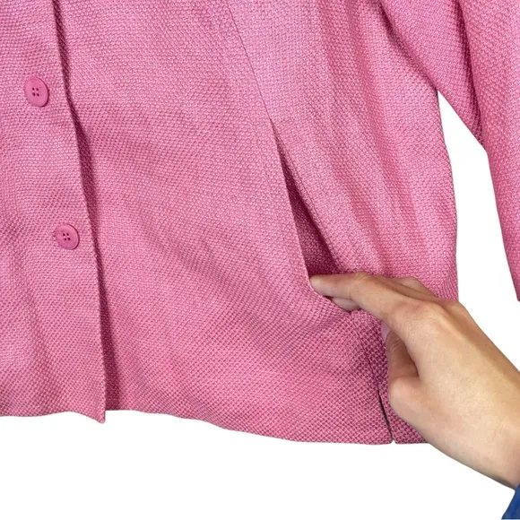 Eileen Fisher Jacket Linen Blend Textured Button Light Pink Blazer 1X EUC Pocket