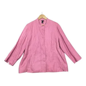 Eileen Fisher Jacket Linen Blend Textured Button Light Pink Blazer 1X EUC Pocket