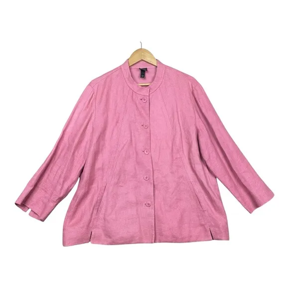 Eileen Fisher Jacket Linen Blend Textured Button Light Pink Blazer 1X EUC Pocket