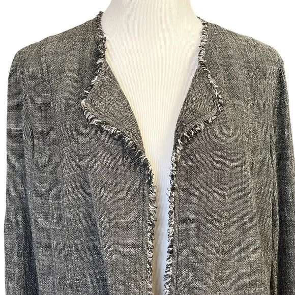 Eileen Fisher Linen Blend Lightweight Black &amp; White Open-front Blazer Sz. Medium