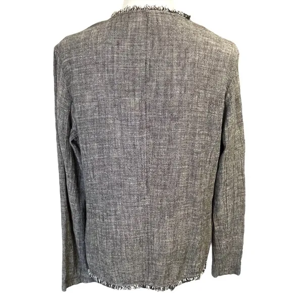 Eileen Fisher Linen Blend Lightweight Black &amp; White Open-front Blazer Sz. Medium