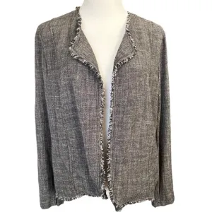 Eileen Fisher Linen Blend Lightweight Black &amp; White Open-front Blazer Sz. Medium