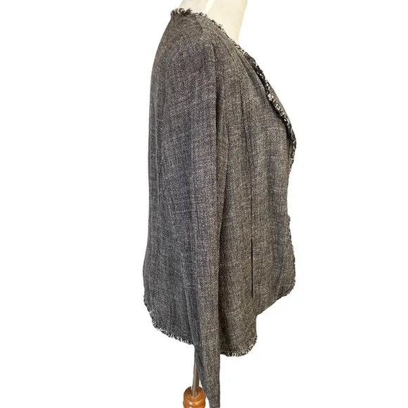 Eileen Fisher Linen Blend Lightweight Black &amp; White Open-front Blazer Sz. Medium
