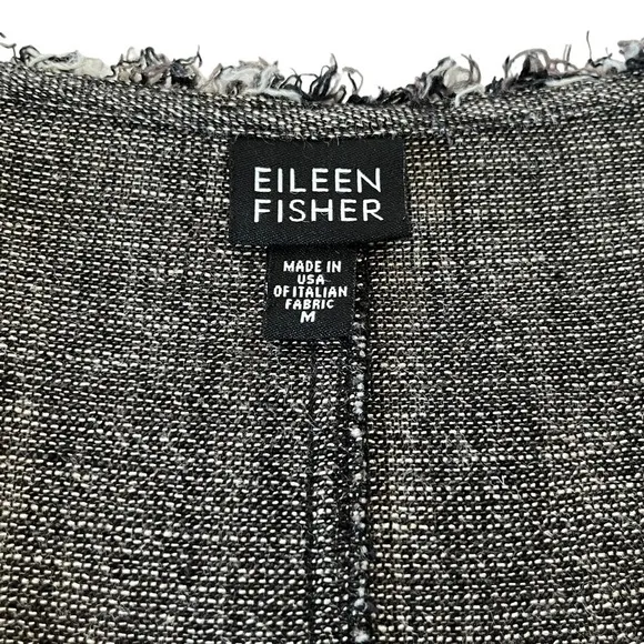 Eileen Fisher Linen Blend Lightweight Black &amp; White Open-front Blazer Sz. Medium